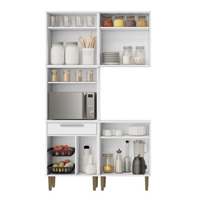 Armário de Cozinha Lorena 7 Portas 1 Gaveta com Fruteira Branco - Kaiki Móveis