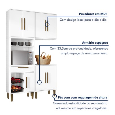 Armário de Cozinha Lorena 7 Portas 1 Gaveta com Fruteira Branco - Kaiki Móveis