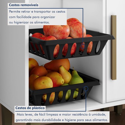 Armário de Cozinha Lorena 7 Portas 1 Gaveta com Fruteira Branco - Kaiki Móveis