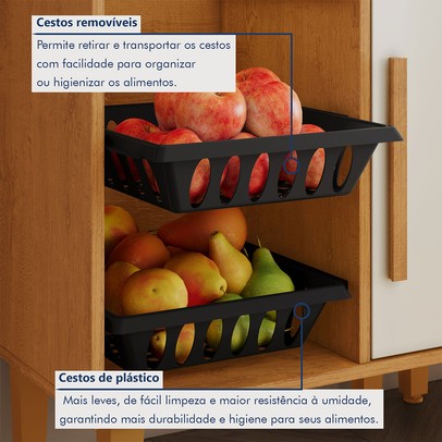 Armário de Cozinha Lorena 7 Portas 1 Gaveta com Fruteira Nature/Off White - Kaiki Móveis