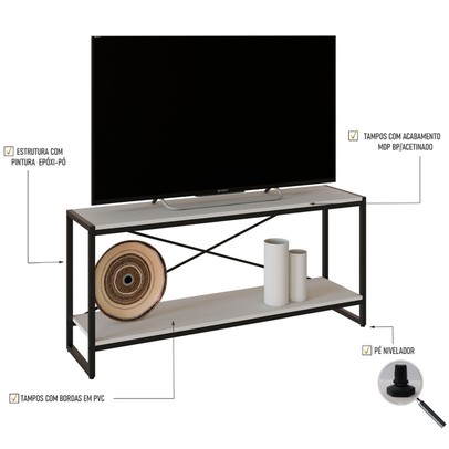 Rack para TV Até 50 Polegadas Leader 1 Prateleira Branco Chess/Preto - Pnr Móveis