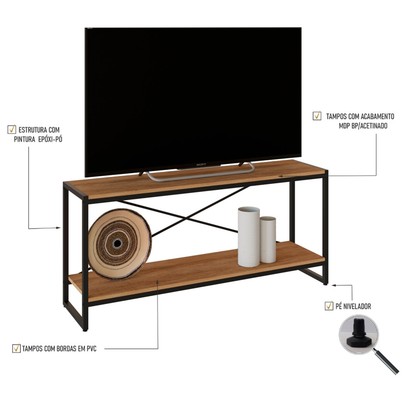 Rack para TV Até 50 Polegadas Leader 1 Prateleira Lâmina Mel/Preto - Pnr Móveis