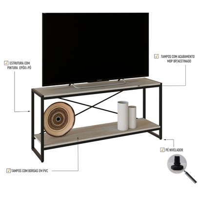 Rack para TV Até 50 Polegadas Leader 1 Prateleira Snow/Preto - Pnr Móveis
