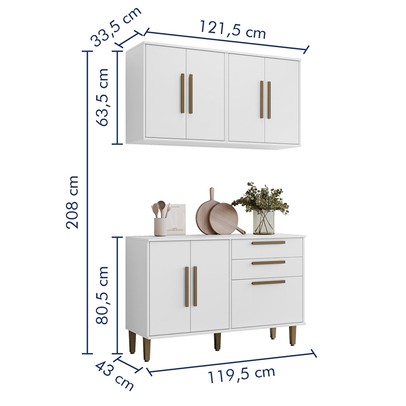 Cozinha Compacta Lorena 7 Portas 3 Gavetas Branco - Kaiki Móveis