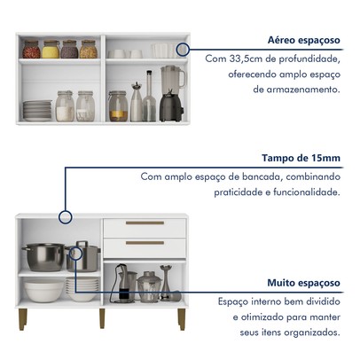 Cozinha Compacta Lorena 7 Portas 3 Gavetas Branco - Kaiki Móveis