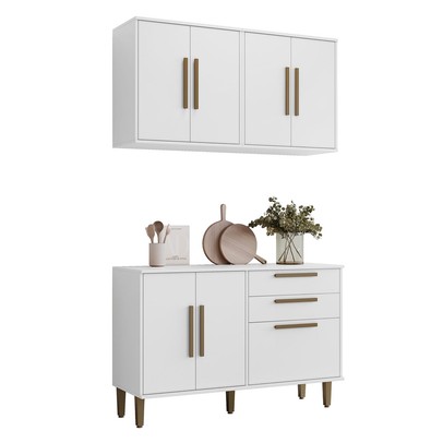 Cozinha Compacta Lorena 7 Portas 3 Gavetas Branco - Kaiki Móveis