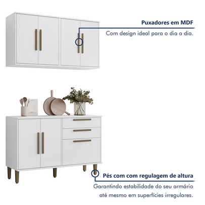 Cozinha Compacta Lorena 7 Portas 3 Gavetas Branco - Kaiki Móveis