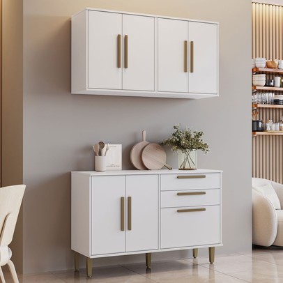 Cozinha Compacta Lorena 7 Portas 3 Gavetas Branco - Kaiki Móveis