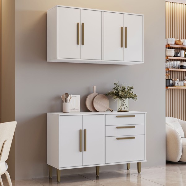 Cozinha Compacta Lorena 7 Portas 3 Gavetas Branco - Kaiki Móveis