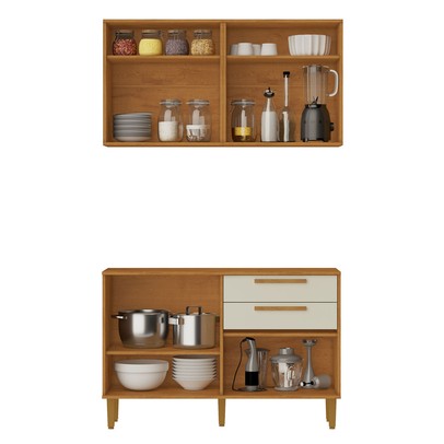 Cozinha Compacta Lorena 7 Portas 3 Gavetas Branco Nature/Off White - Kaiki Móveis