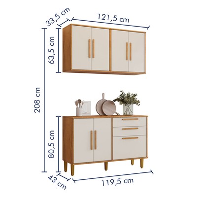 Cozinha Compacta Lorena 7 Portas 3 Gavetas Branco Nature/Off White - Kaiki Móveis