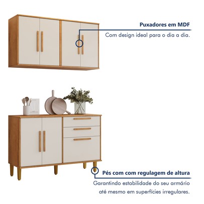 Cozinha Compacta Lorena 7 Portas 3 Gavetas Branco Nature/Off White - Kaiki Móveis