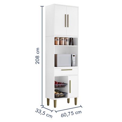 Paneleiro Lorena 3 Portas 1 Gaveta com Fruteira Branco - Kaiki Móveis