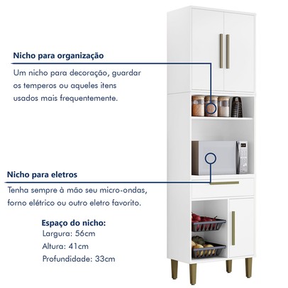 Paneleiro Lorena 3 Portas 1 Gaveta com Fruteira Branco - Kaiki Móveis