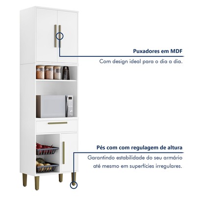 Paneleiro Lorena 3 Portas 1 Gaveta com Fruteira Branco - Kaiki Móveis