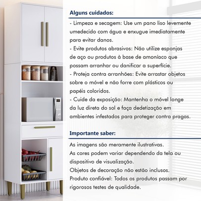 Paneleiro Lorena 3 Portas 1 Gaveta com Fruteira Branco - Kaiki Móveis