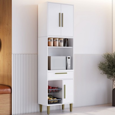 Paneleiro Lorena 3 Portas 1 Gaveta com Fruteira Branco - Kaiki Móveis