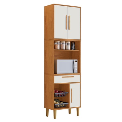 Paneleiro Lorena 3 Portas 1 Gaveta com Fruteira Nature/Off White - Kaiki Móveis