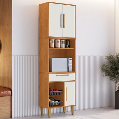 Paneleiro Lorena 3 Portas 1 Gaveta com Fruteira Nature/Off White - Kaiki Móveis