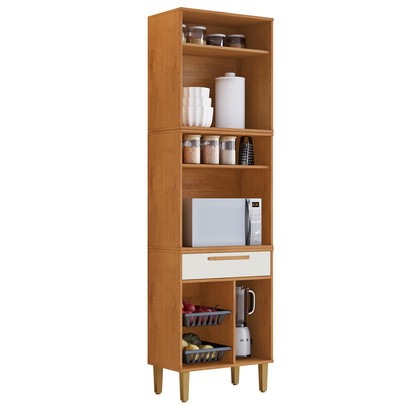 Paneleiro Lorena 3 Portas 1 Gaveta com Fruteira Nature/Off White - Kaiki Móveis