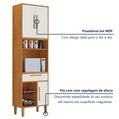 Paneleiro Lorena 3 Portas 1 Gaveta com Fruteira Nature/Off White - Kaiki Móveis