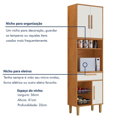 Paneleiro Lorena 3 Portas 1 Gaveta com Fruteira Nature/Off White - Kaiki Móveis