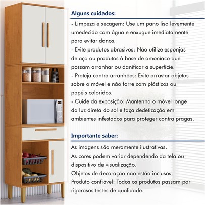 Paneleiro Lorena 3 Portas 1 Gaveta com Fruteira Nature/Off White - Kaiki Móveis