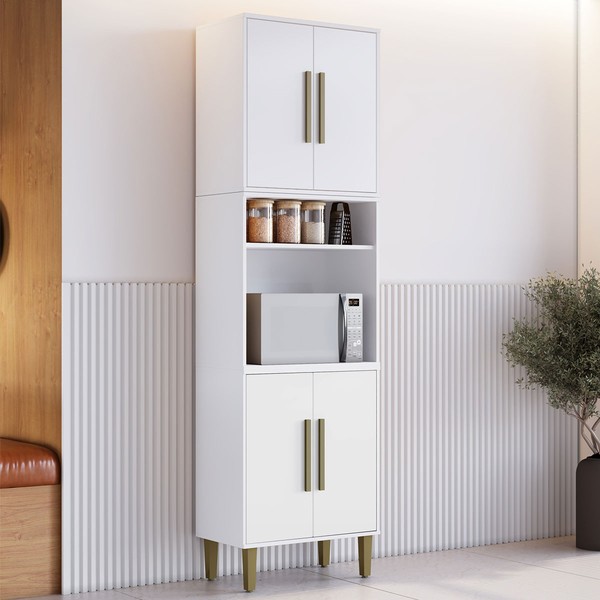 Paneleiro Lorena 4 Portas 3 Prateleiras Branco - Kaiki Móveis