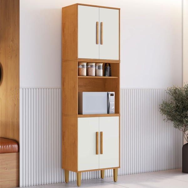 Paneleiro Lorena 4 Portas 3 Prateleiras Nature/Off White - Kaiki Móveis