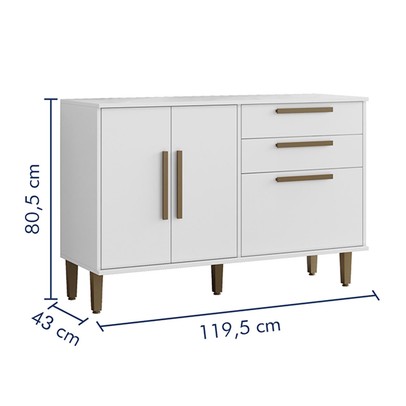 Balcão de Cozinha Lorena 3 Portas 2 Gavetas Branco - Kaiki Móveis