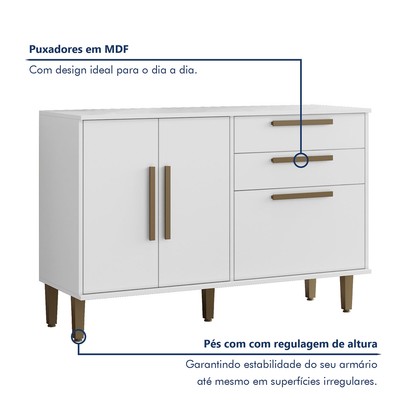 Balcão de Cozinha Lorena 3 Portas 2 Gavetas Branco - Kaiki Móveis