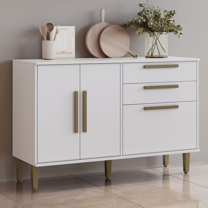 Balcão de Cozinha Lorena 3 Portas 2 Gavetas Branco - Kaiki Móveis