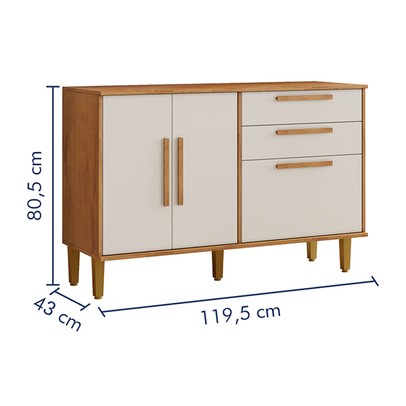 Balcão de Cozinha Lorena 3 Portas 2 Gavetas Nature/Off White - Kaiki Móveis