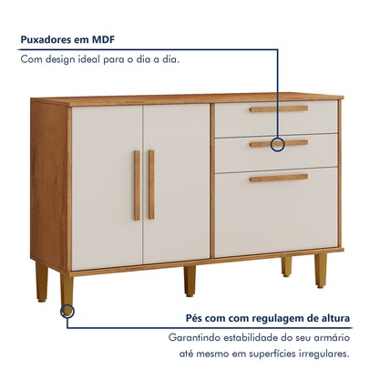 Balcão de Cozinha Lorena 3 Portas 2 Gavetas Nature/Off White - Kaiki Móveis