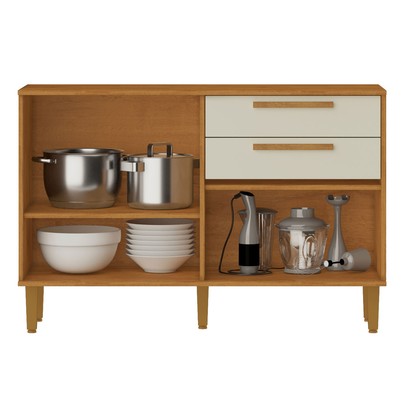 Balcão de Cozinha Lorena 3 Portas 2 Gavetas Nature/Off White - Kaiki Móveis