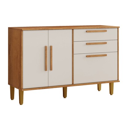 Balcão de Cozinha Lorena 3 Portas 2 Gavetas Nature/Off White - Kaiki Móveis