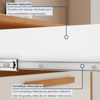 Balcão de Cozinha Lorena 3 Portas 2 Gavetas Nature/Off White - Kaiki Móveis