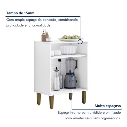 Balcão de Cozinha Lorena 2 Portas 1 Prateleira Branco - Kaiki Móveis