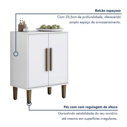 Balcão de Cozinha Lorena 2 Portas 1 Prateleira Branco - Kaiki Móveis