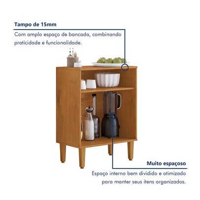 Balcão de Cozinha Lorena 2 Portas 1 Prateleira Nature/Off White - Kaiki Móveis