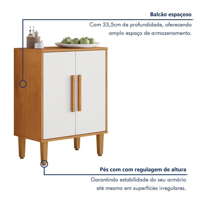 Balcão de Cozinha Lorena 2 Portas 1 Prateleira Nature/Off White - Kaiki Móveis