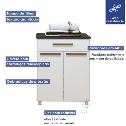 Lavanderia Completa Joinville  3 Poras 1 Gaveta Branco - Kaiki Móveis