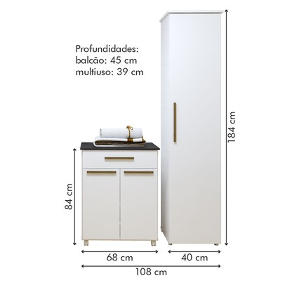 Lavanderia Completa Joinville  3 Poras 1 Gaveta Branco - Kaiki Móveis