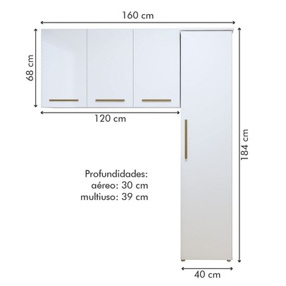 Lavanderia Completa Jundiaí 4 Portas 6 Prateleiras Branco - Kaiki Móveis