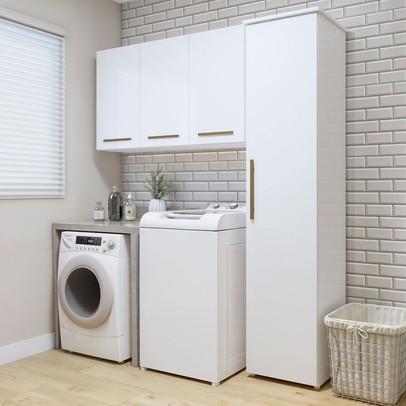 Lavanderia Completa Jundiaí 4 Portas 6 Prateleiras Branco - Kaiki Móveis