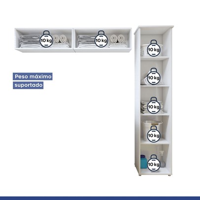 Lavanderia Completa Uberaba 3 Portas 4 Prateleiras Branco - Kaiki Móveis