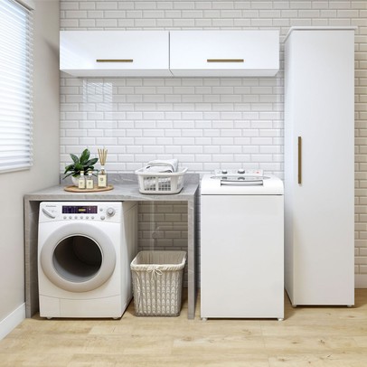 Lavanderia Completa Uberaba 3 Portas 4 Prateleiras Branco - Kaiki Móveis