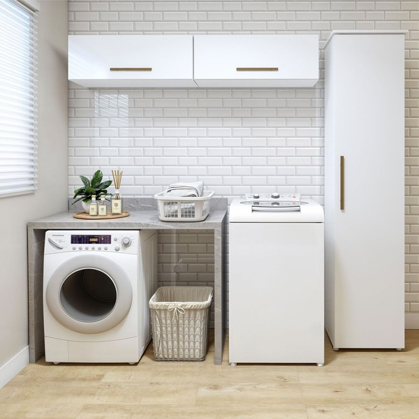 Lavanderia Completa Uberaba 3 Portas 4 Prateleiras Branco - Kaiki Móveis