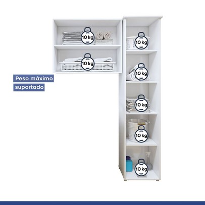 Lavanderia Completa Uberlândia 3 Portas 5 Prateleiras Branco - Kaiki Móveis