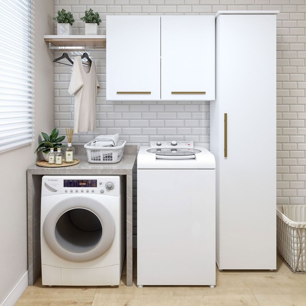 Lavanderia Completa Uberlândia 3 Portas 5 Prateleiras Branco - Kaiki Móveis